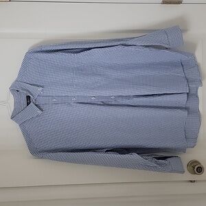 Club Room, Size 18.5 Neck 34/35 Sleeve Blue White Checkered Button Down Shirt